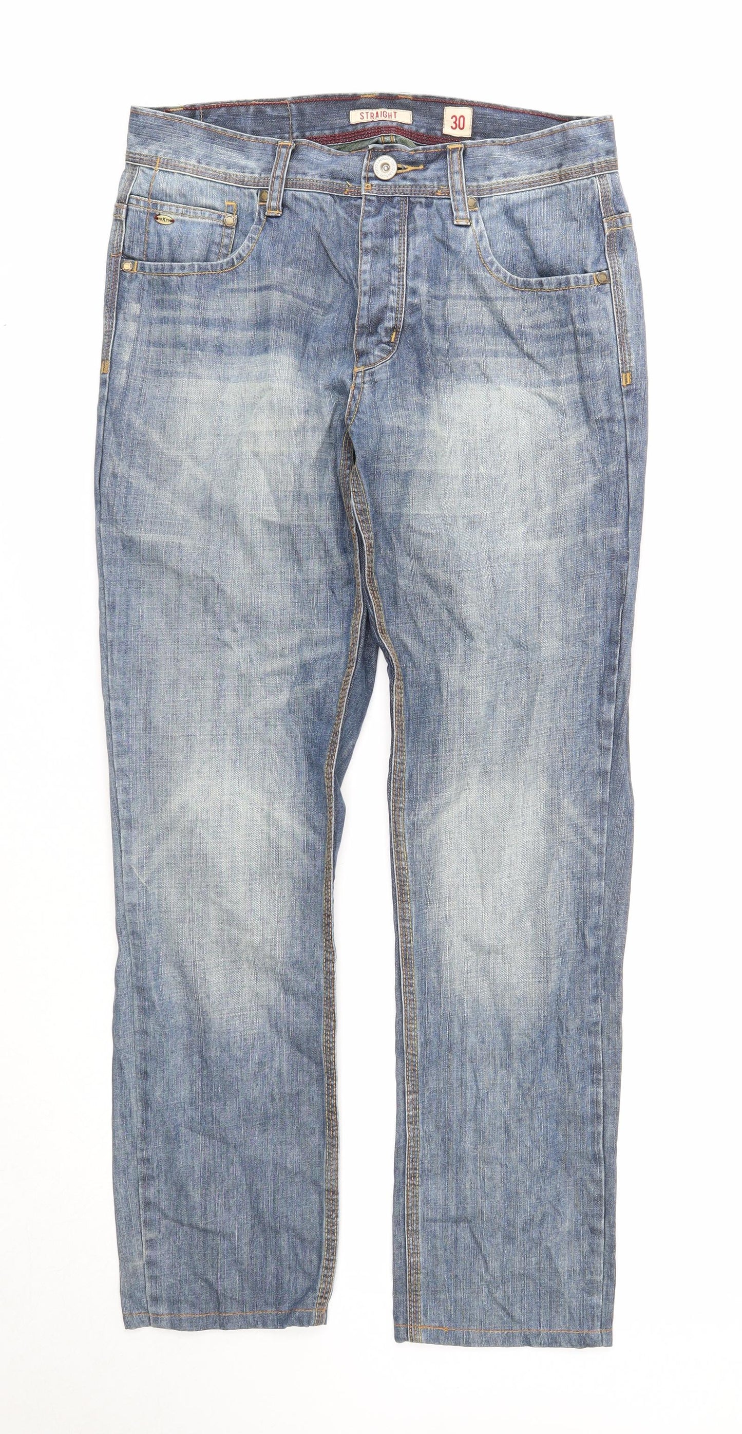 Preworn Mens Blue Cotton Straight Jeans Size 30 in Regular Zip
