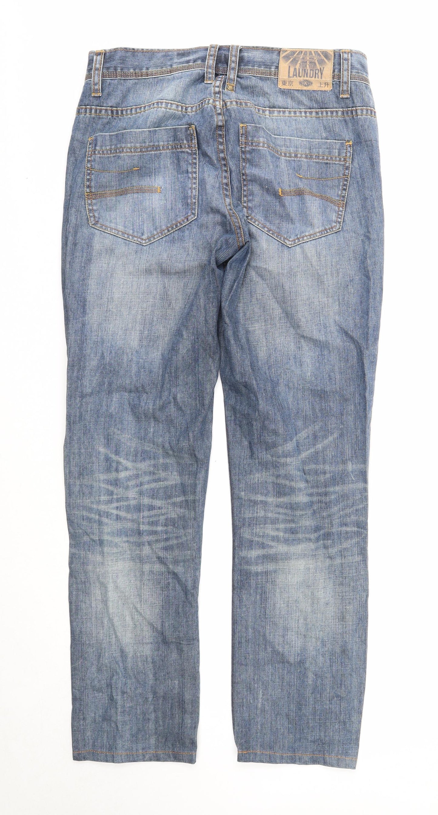 Preworn Mens Blue Cotton Straight Jeans Size 30 in Regular Zip