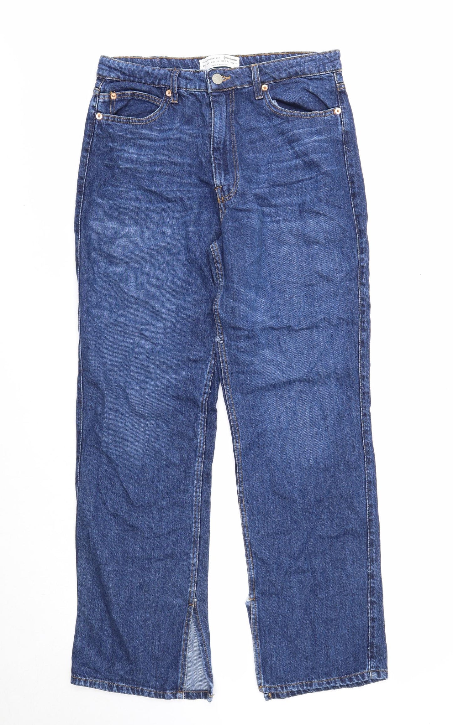 Stradivarius Womens Blue Cotton Straight Jeans Size 14 Regular Zip