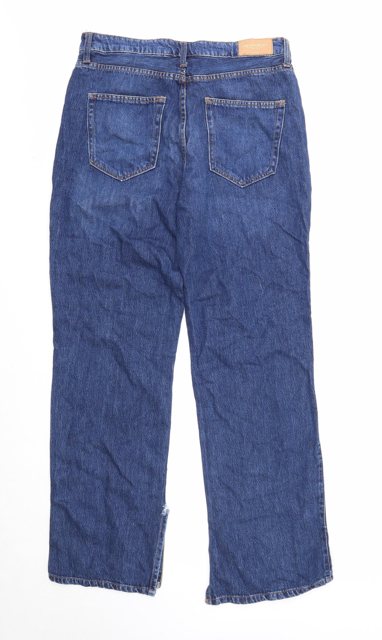 Stradivarius Womens Blue Cotton Straight Jeans Size 14 Regular Zip