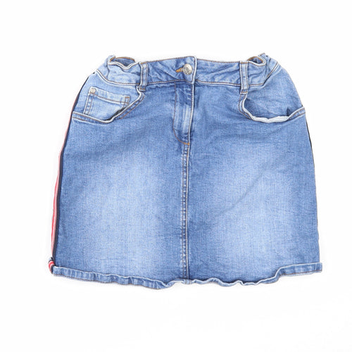 Denim & Co. Girls Blue Cotton Mini Skirt Size 11-12 Years Regular Zip - Side Stripe
