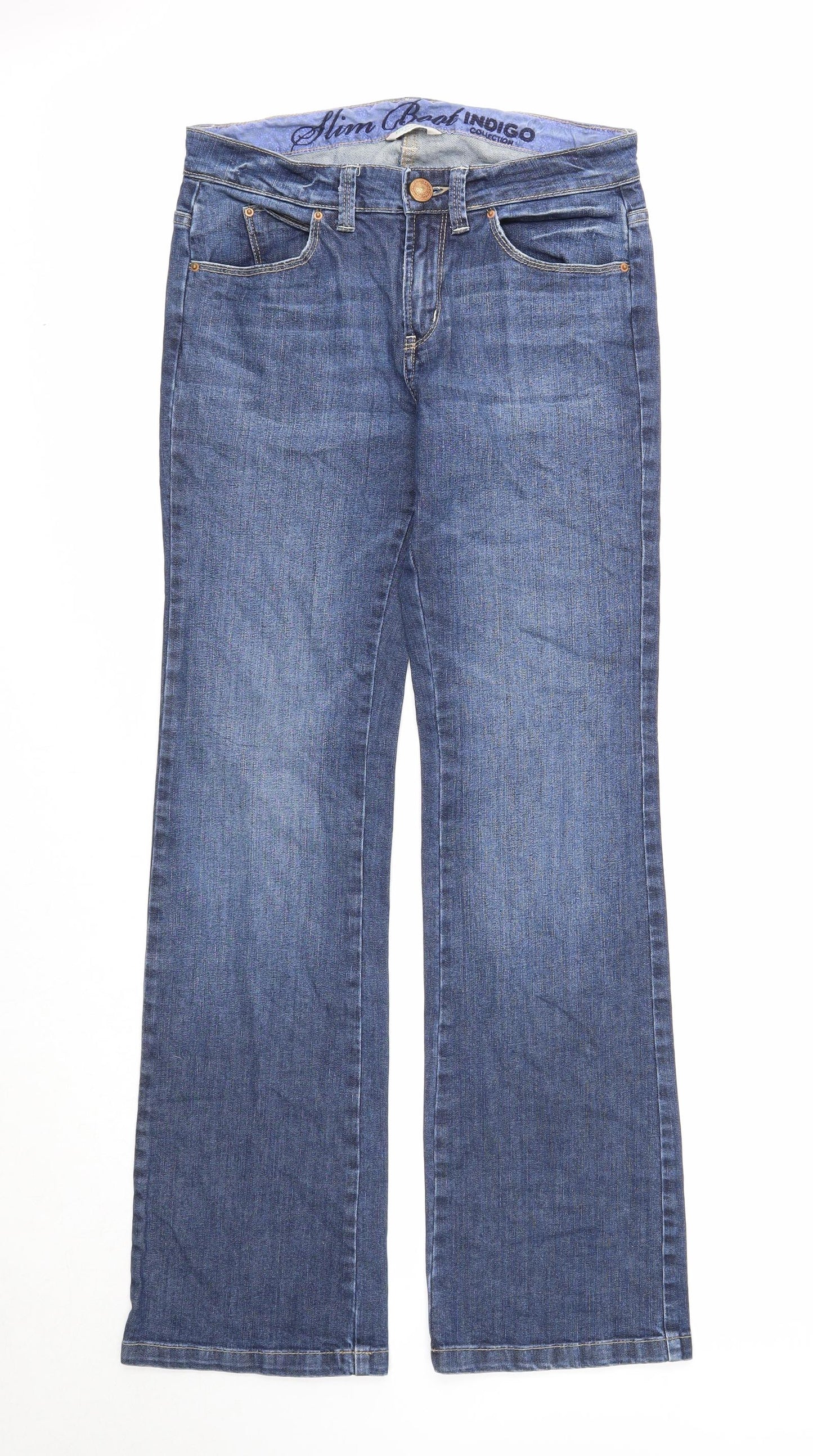 Marks and Spencer Womens Blue Cotton Straight Jeans Size 8 Regular Zip