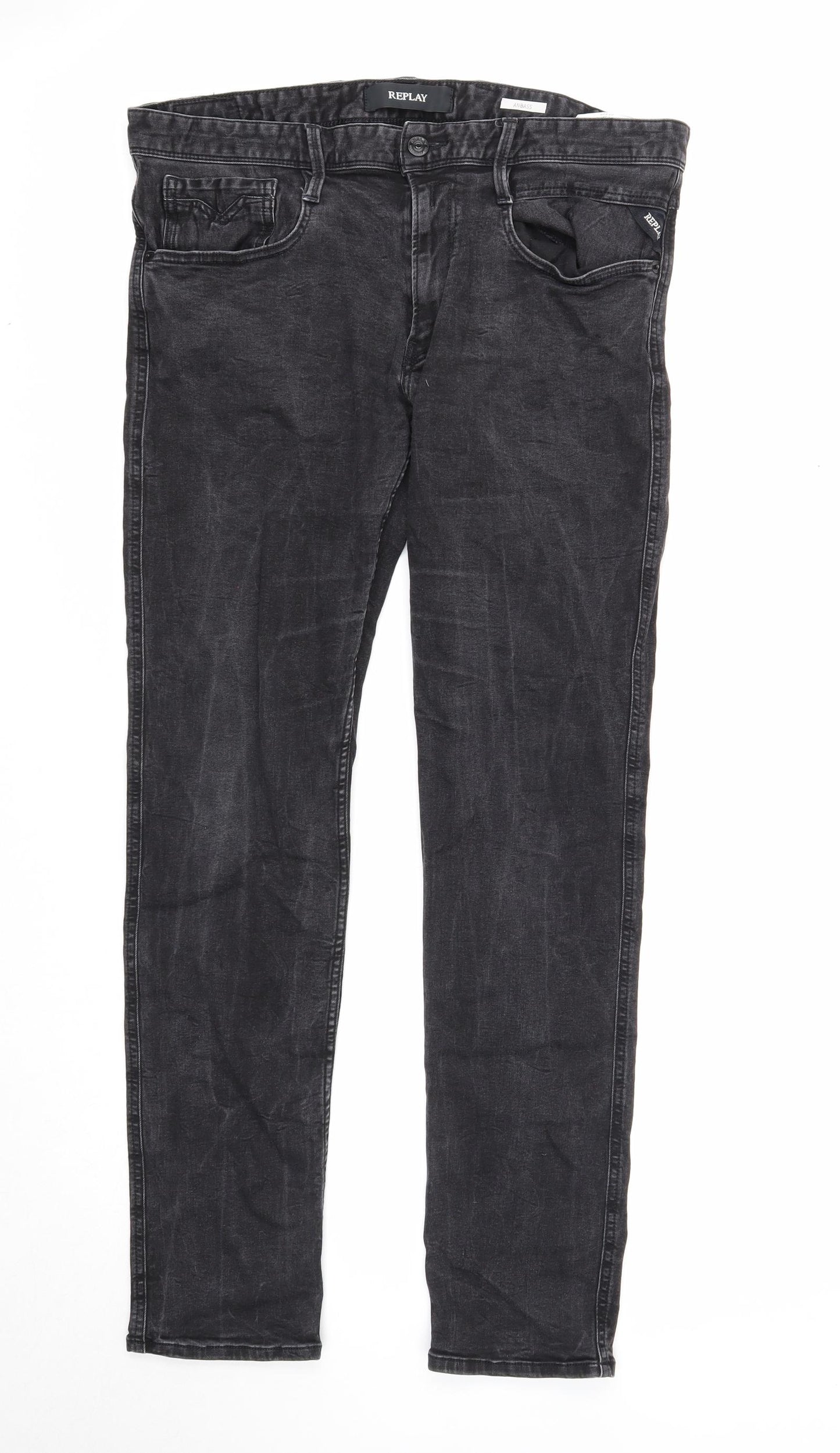 Replay Mens Black Cotton Straight Jeans Size 34 in L32 in Regular Button