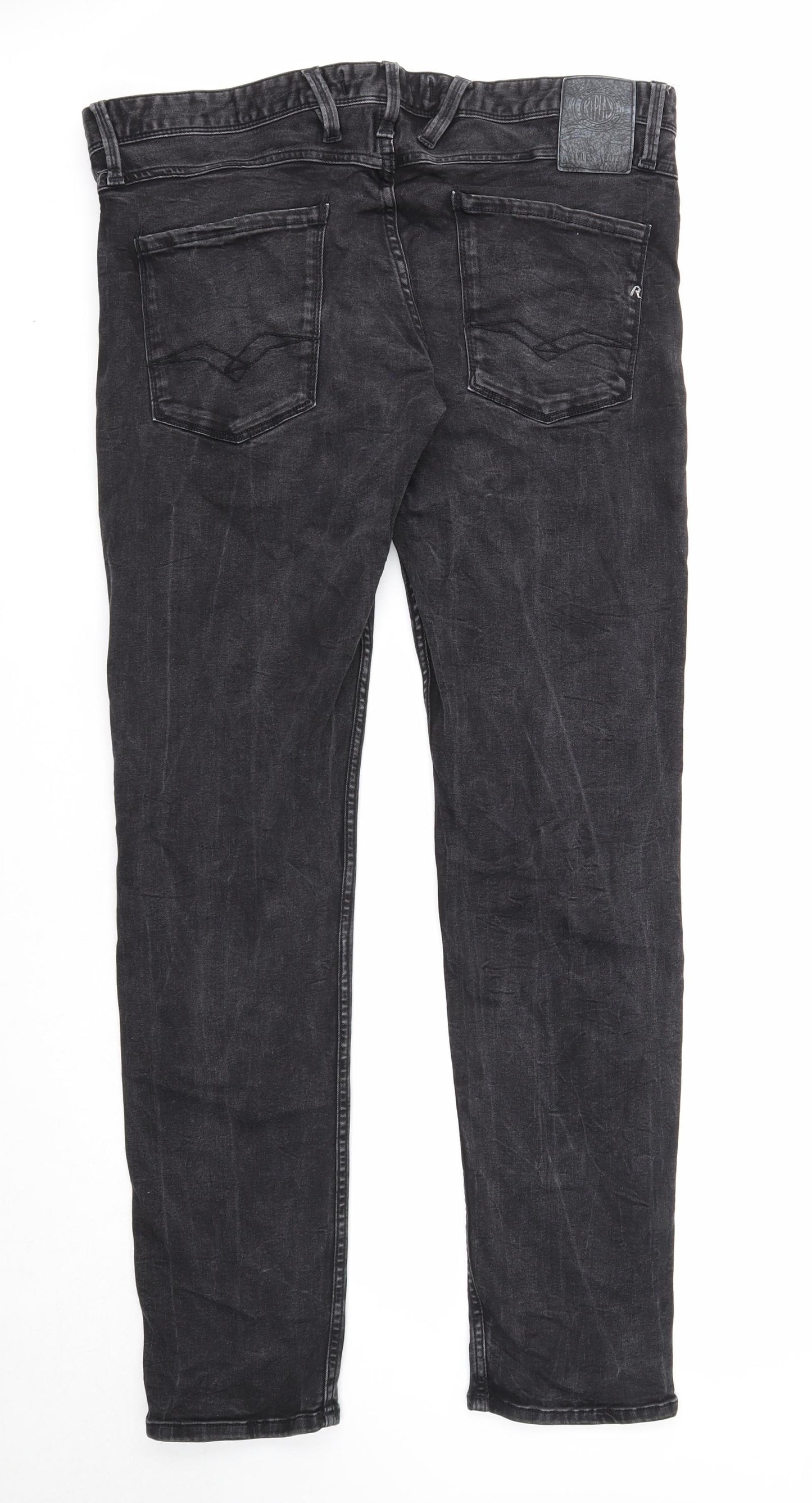 Replay Mens Black Cotton Straight Jeans Size 34 in L32 in Regular Button