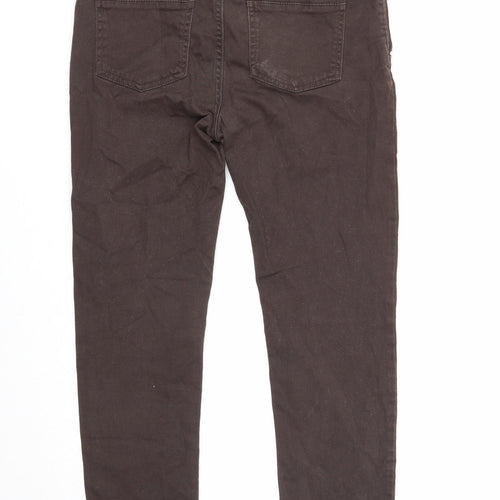 F&F Womens Brown Cotton Straight Jeans Size 8 Regular Zip