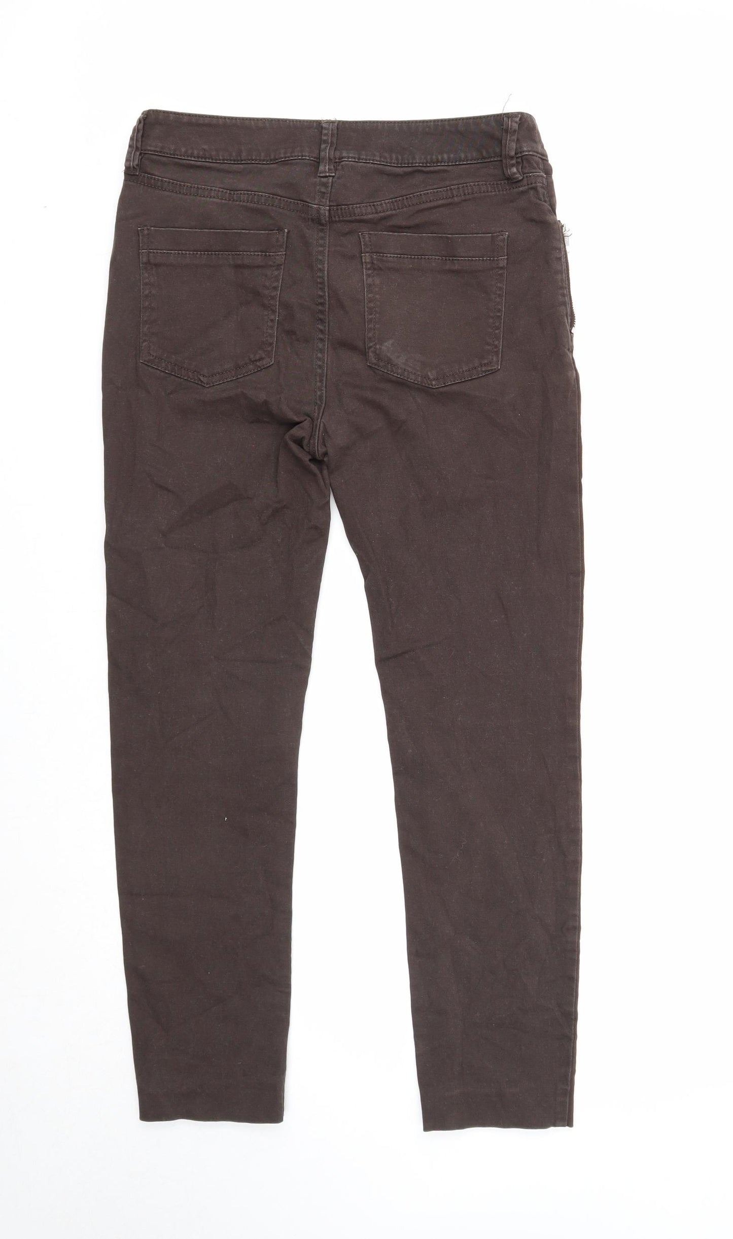 F&F Womens Brown Cotton Straight Jeans Size 8 Regular Zip