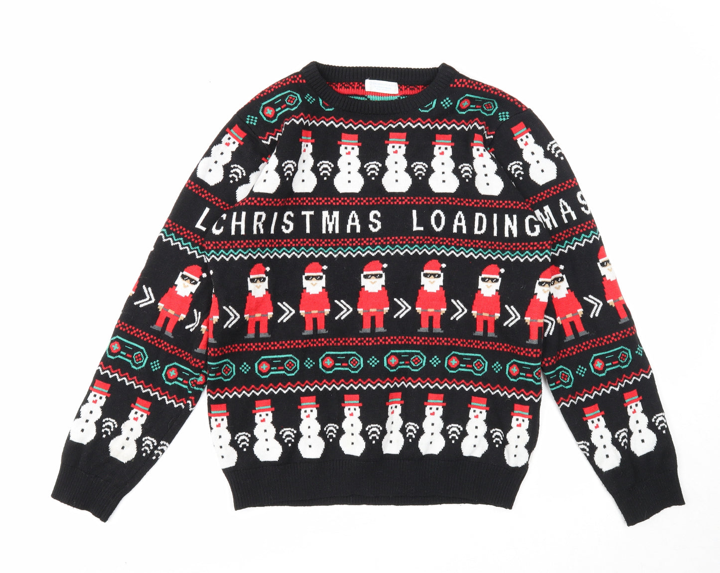 Primark Boys Black Round Neck Geometric Acrylic Pullover Jumper Size 13-14 Years Pullover - Christmas