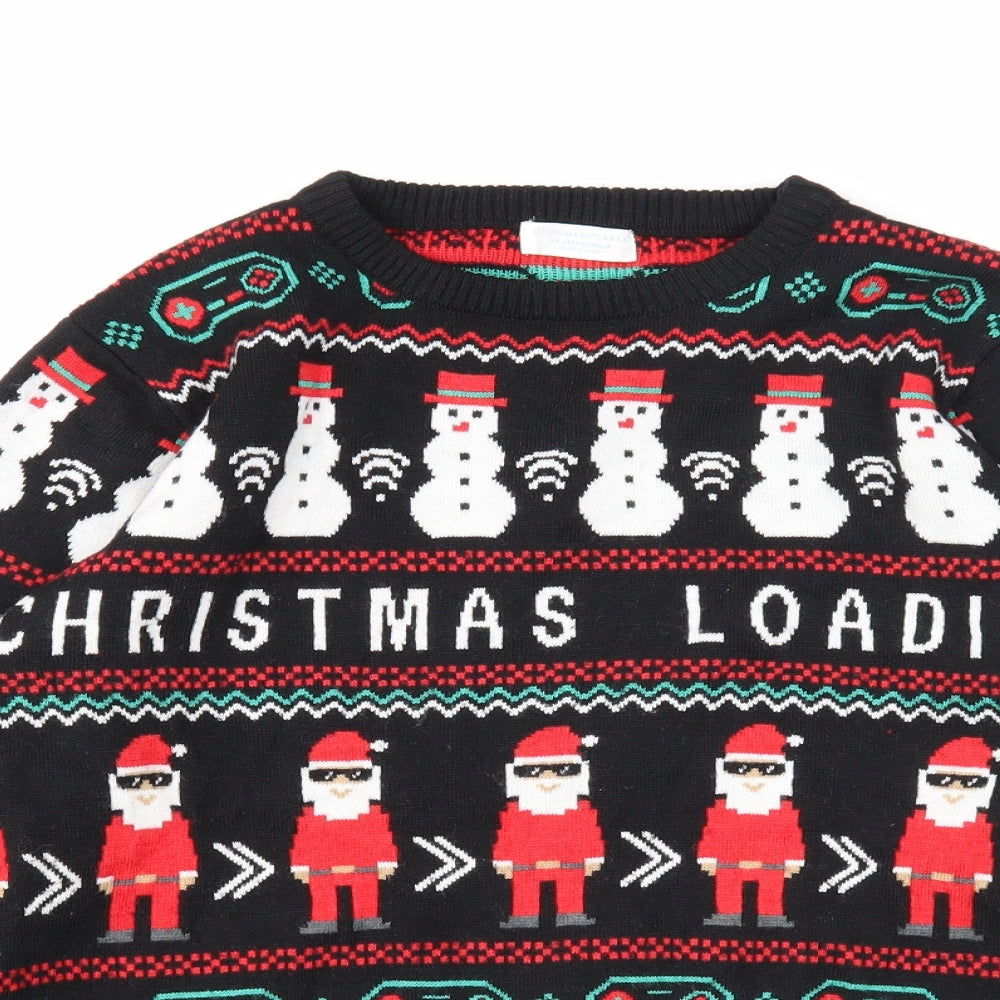 Primark Boys Black Round Neck Geometric Acrylic Pullover Jumper Size 13-14 Years Pullover - Christmas
