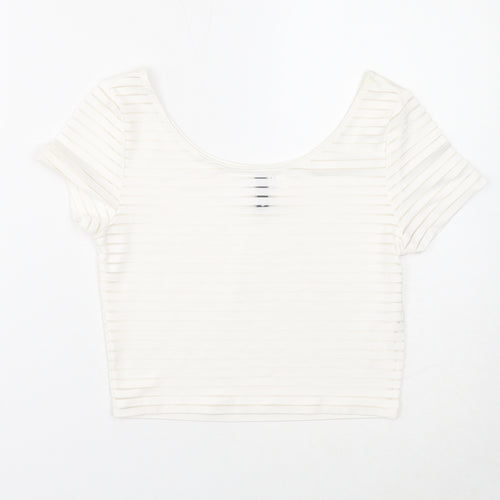 Divided Womens White Polyester Basic T-Shirt Size S Scoop Neck
