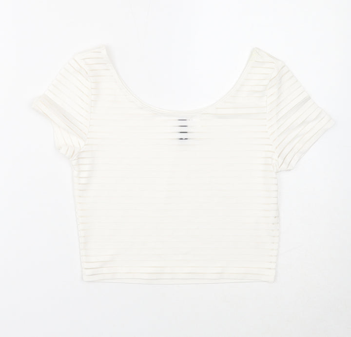 Divided Womens White Polyester Basic T-Shirt Size S Scoop Neck
