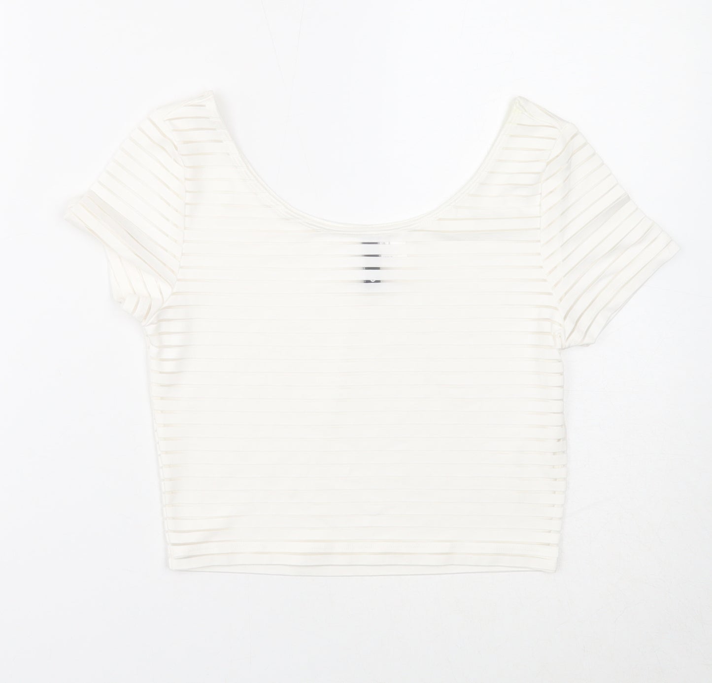 Divided Womens White Polyester Basic T-Shirt Size S Scoop Neck