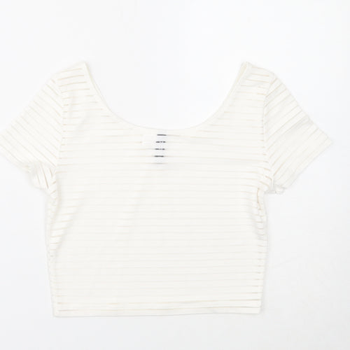 Divided Womens White Polyester Basic T-Shirt Size S Scoop Neck