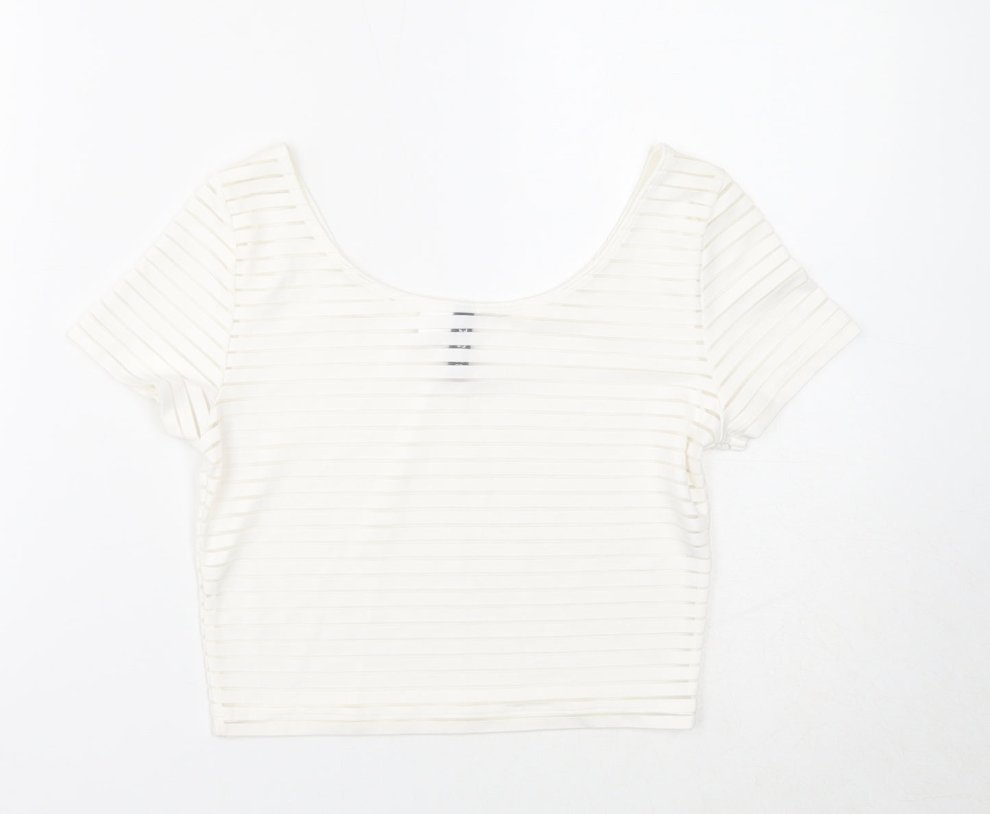 Divided Womens White Polyester Basic T-Shirt Size S Scoop Neck