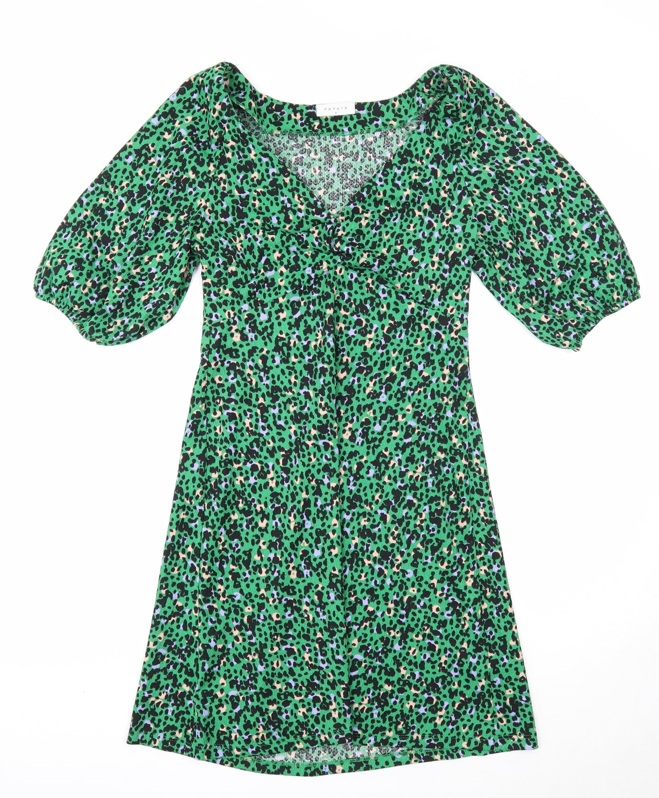 Papaya Womens Green Geometric Viscose A-Line Size 8 V-Neck Pullover