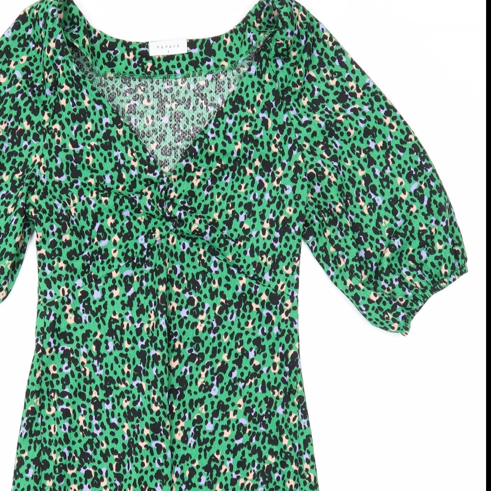 Papaya Womens Green Geometric Viscose A-Line Size 8 V-Neck Pullover