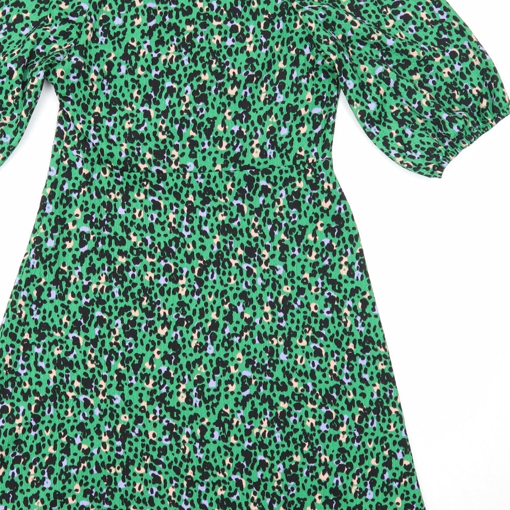 Papaya Womens Green Geometric Viscose A-Line Size 8 V-Neck Pullover
