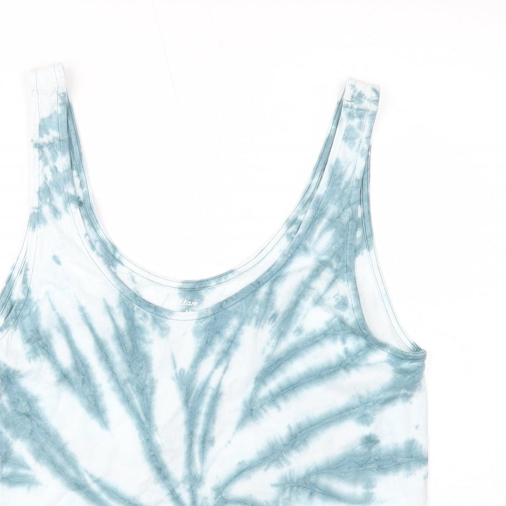 Etam Womens Blue Geometric Cotton Basic Tank Size M Scoop Neck - Tie Dye