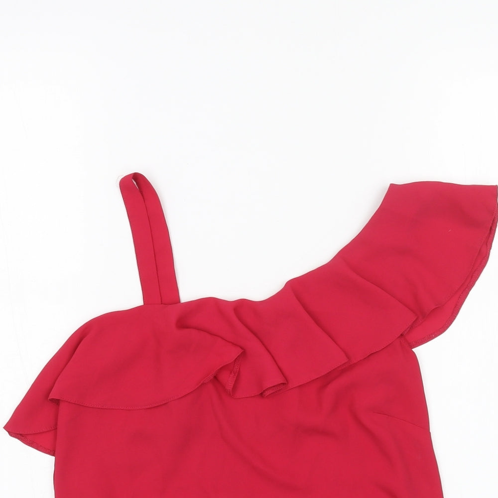 Papaya Womens Pink Polyester Basic Tank Size 8 One Shoulder