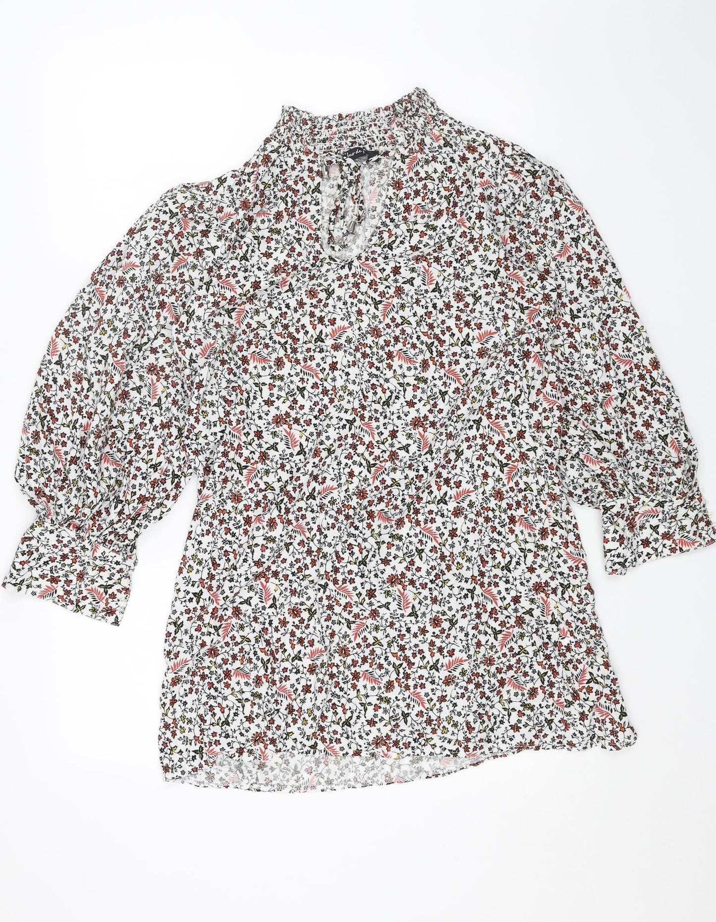JUS DE POM Womens White Floral Cotton Shift Size M V-Neck Pullover