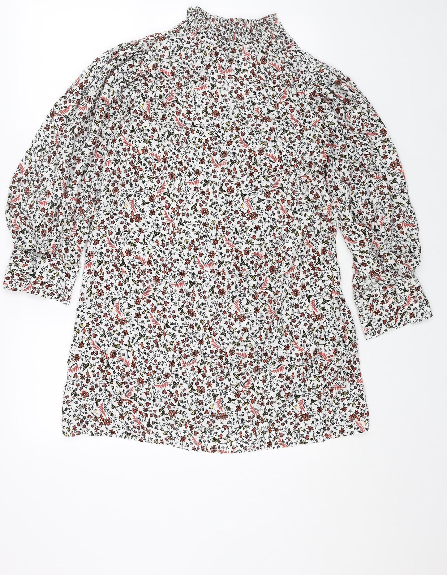 JUS DE POM Womens White Floral Cotton Shift Size M V-Neck Pullover