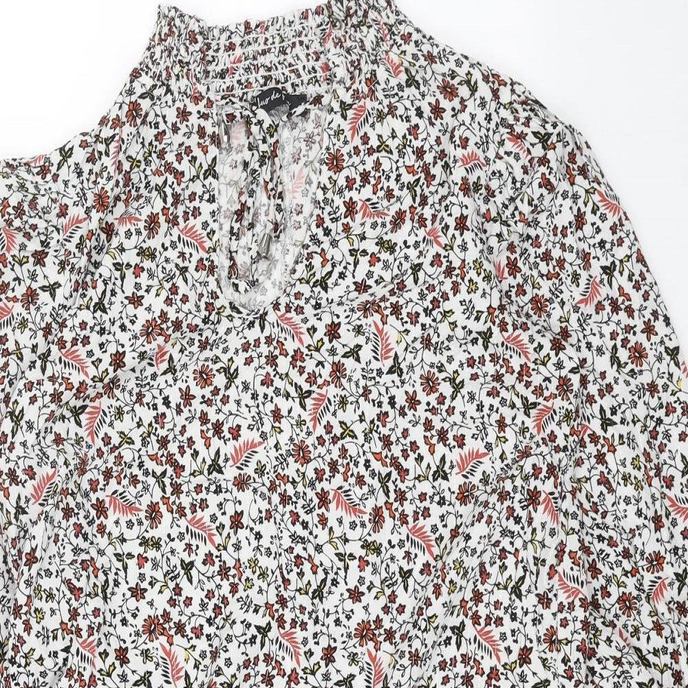 JUS DE POM Womens White Floral Cotton Shift Size M V-Neck Pullover
