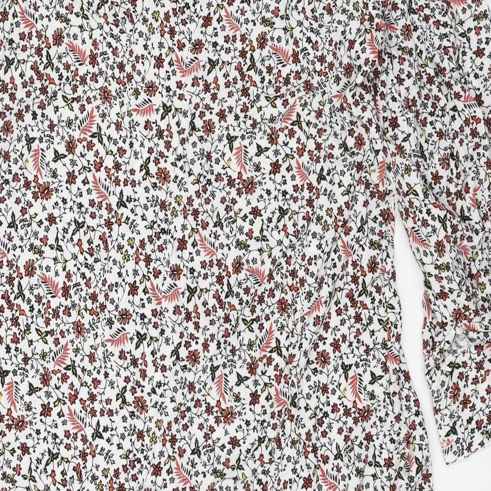 JUS DE POM Womens White Floral Cotton Shift Size M V-Neck Pullover