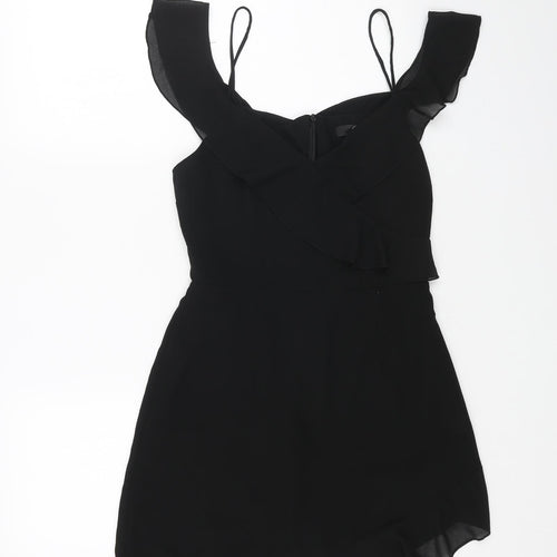 Missguided Womens Black Polyester Mini Size 8 V-Neck Zip - Cold Shoulder