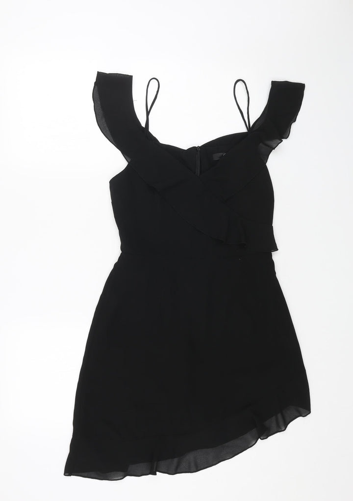 Missguided Womens Black Polyester Mini Size 8 V-Neck Zip - Cold Shoulder