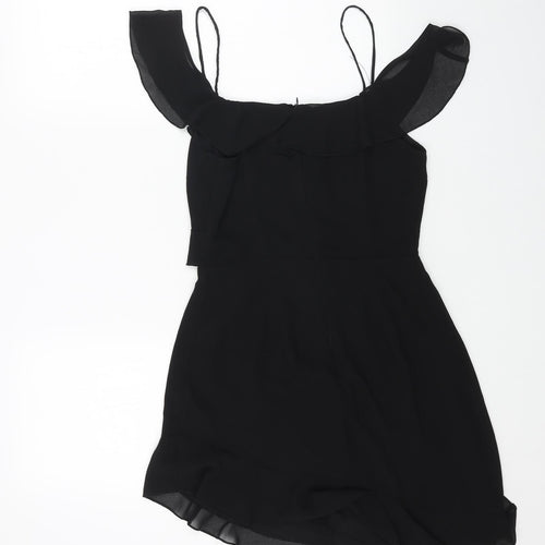 Missguided Womens Black Polyester Mini Size 8 V-Neck Zip - Cold Shoulder
