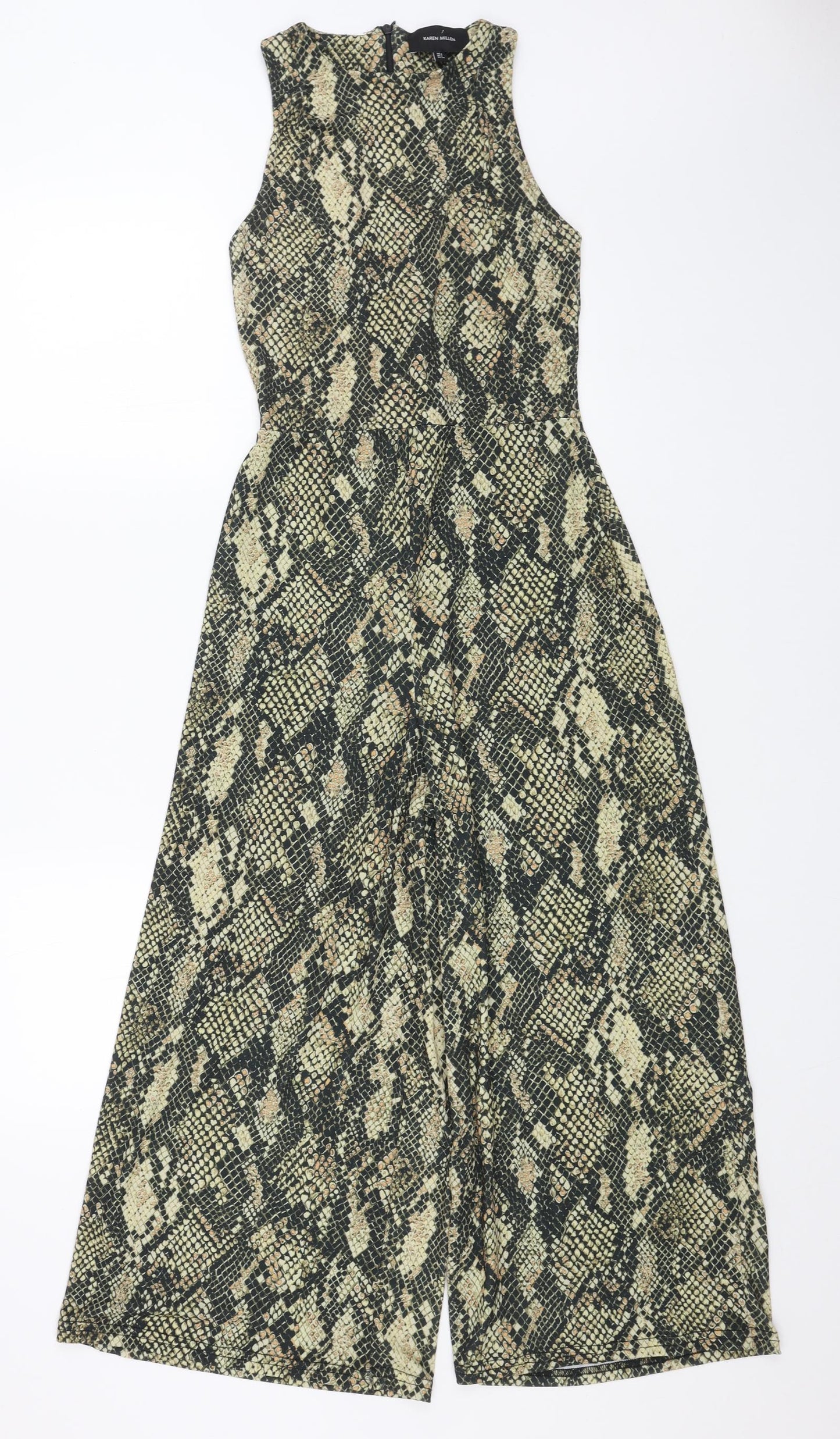 Karen Millen Womens Beige Animal Print Polyester Jumpsuit One-Piece Size 6 L21 in Zip - Snake Print