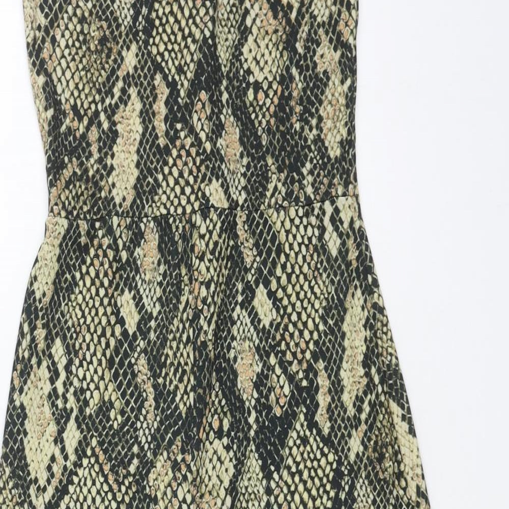Karen Millen Womens Beige Animal Print Polyester Jumpsuit One-Piece Size 6 L21 in Zip - Snake Print