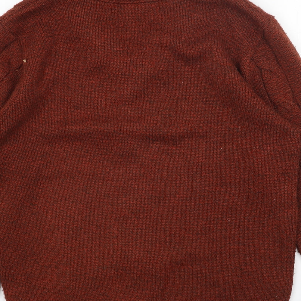 Burton Mens Orange Collared Acrylic Cardigan Jumper Size M Long Sleeve