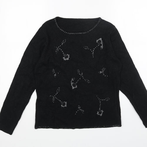 Marks and Spencer Womens Black Scoop Neck Acrylic Pullover Jumper Size 12