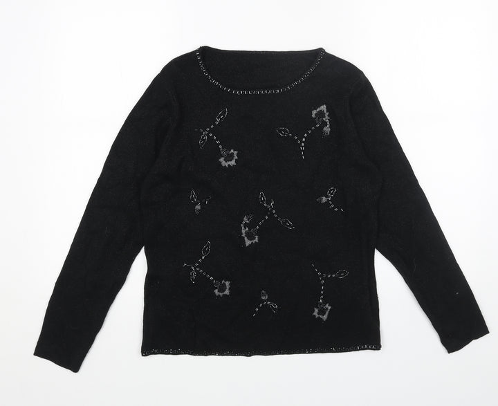 Marks and Spencer Womens Black Scoop Neck Acrylic Pullover Jumper Size 12
