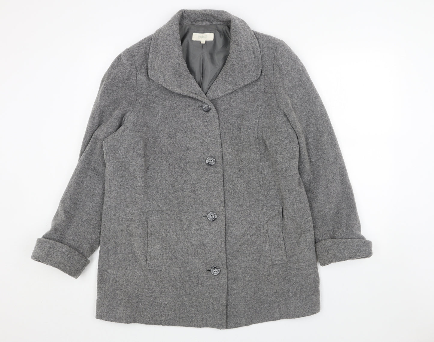 Marks and Spencer Womens Grey Pea Coat Coat Size 14 Button