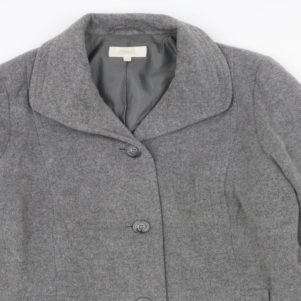Marks and Spencer Womens Grey Pea Coat Coat Size 14 Button
