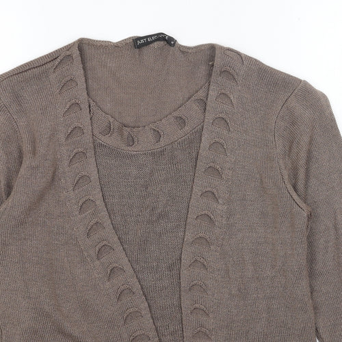 Just Elegance Womens Brown Scoop Neck Acrylic Cardigan Jumper Size M - 2 Piece