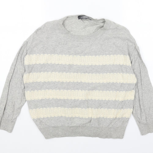 Limited Collection Womens Grey Round Neck Striped Acrylic Pullover Jumper Size 10