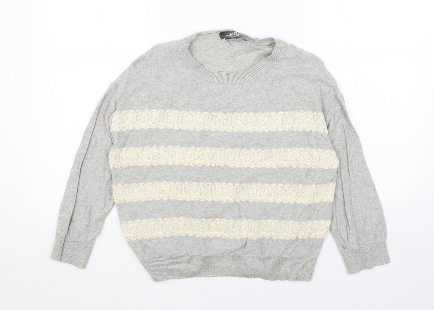Limited Collection Womens Grey Round Neck Striped Acrylic Pullover Jumper Size 10