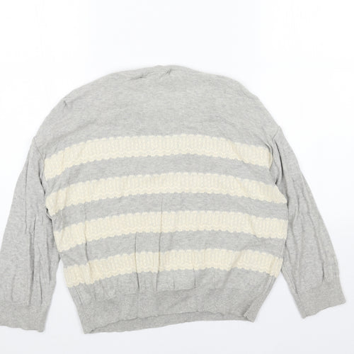 Limited Collection Womens Grey Round Neck Striped Acrylic Pullover Jumper Size 10