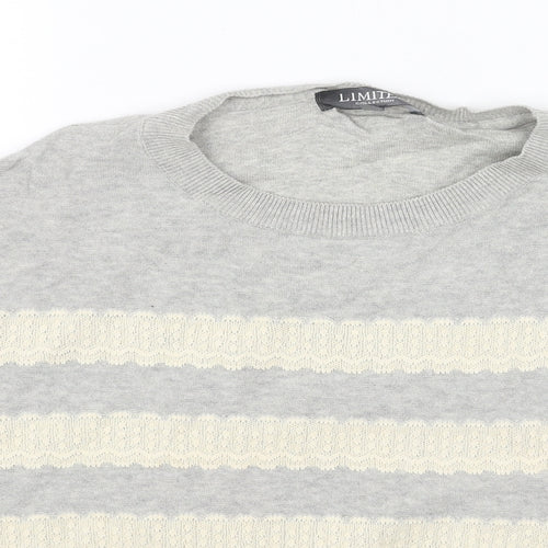 Limited Collection Womens Grey Round Neck Striped Acrylic Pullover Jumper Size 10