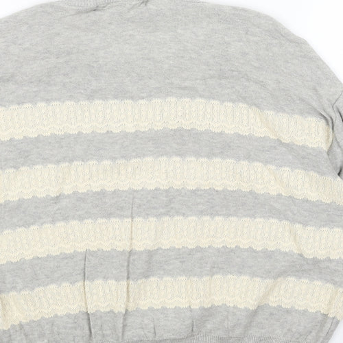 Limited Collection Womens Grey Round Neck Striped Acrylic Pullover Jumper Size 10
