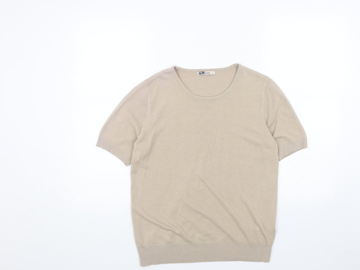 Marks and Spencer Womens Beige Scoop Neck Acrylic Pullover Jumper Size 12