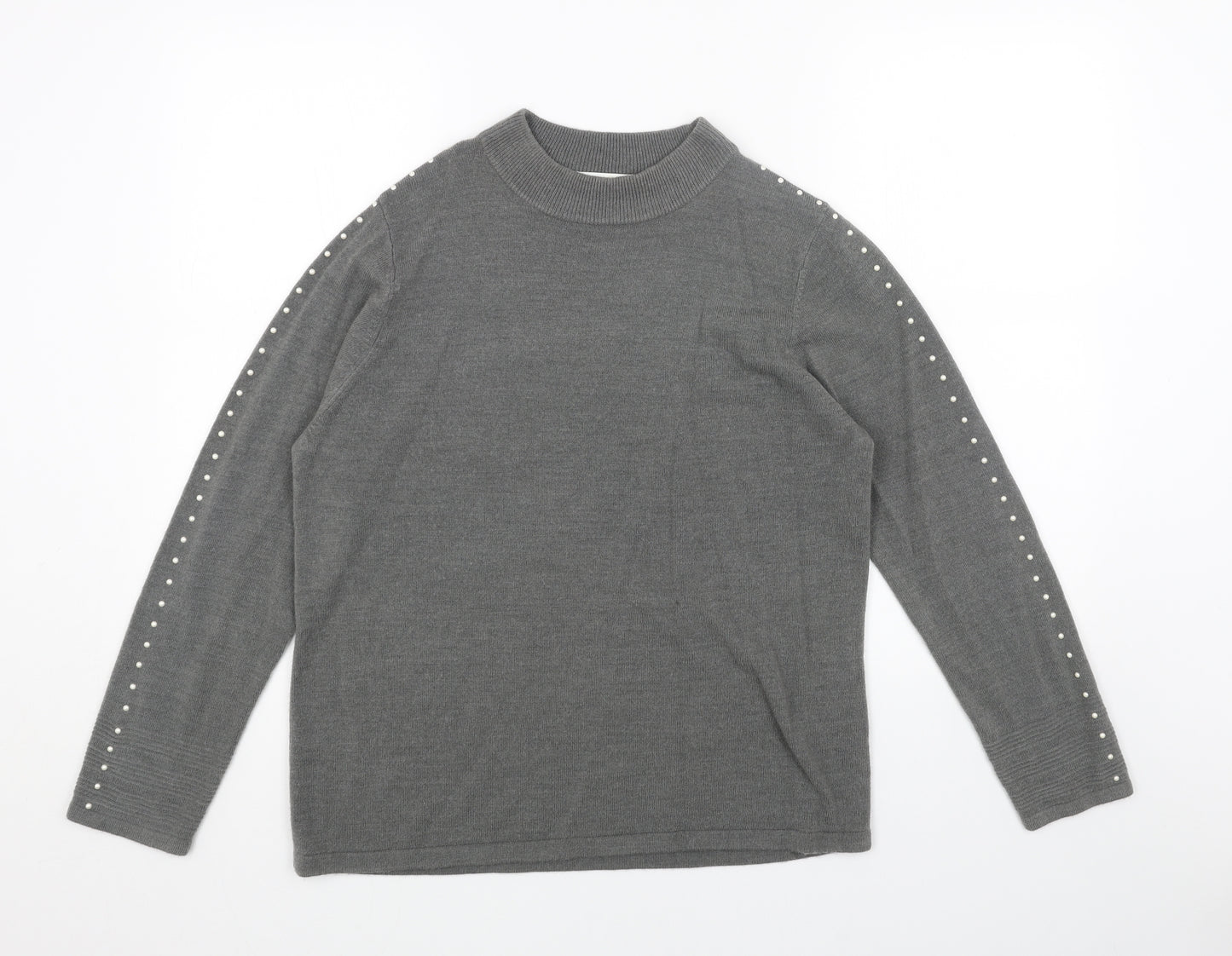 Classic Womens Grey High Neck Acrylic Pullover Jumper Size 14