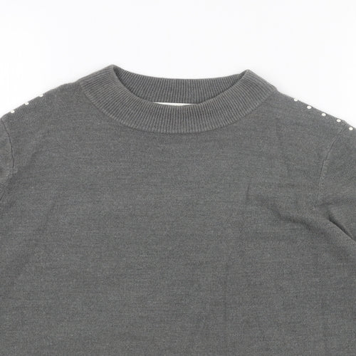Classic Womens Grey High Neck Acrylic Pullover Jumper Size 14
