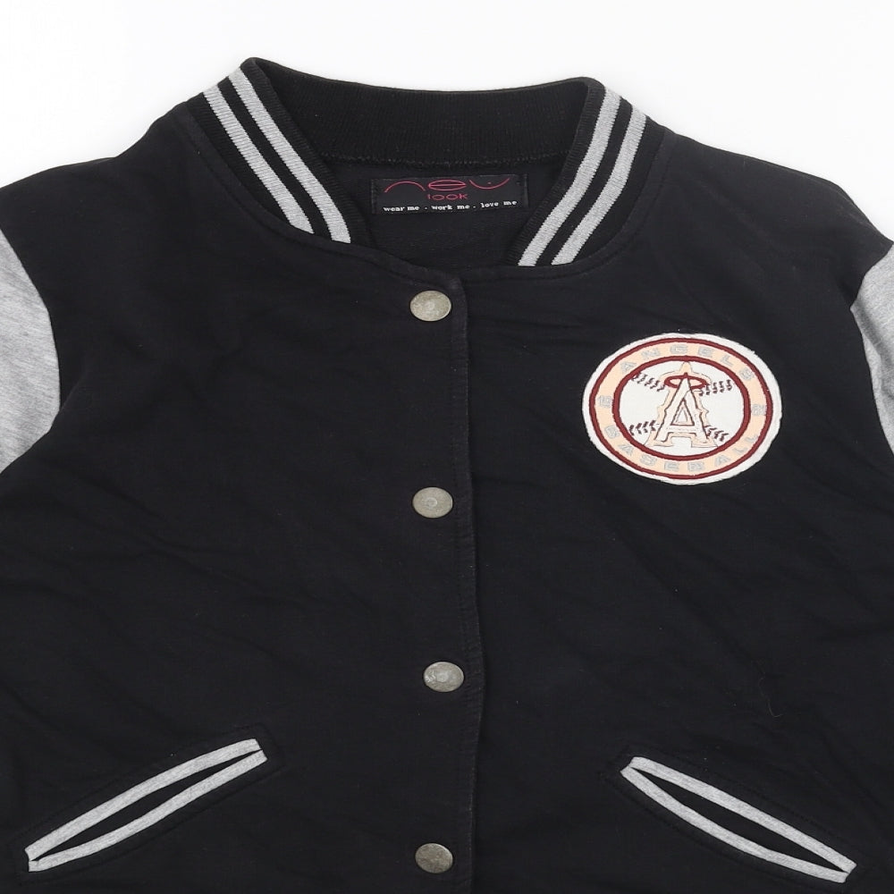 New Look Womens Black Varsity Jacket Jacket Size 12 Snap - LA