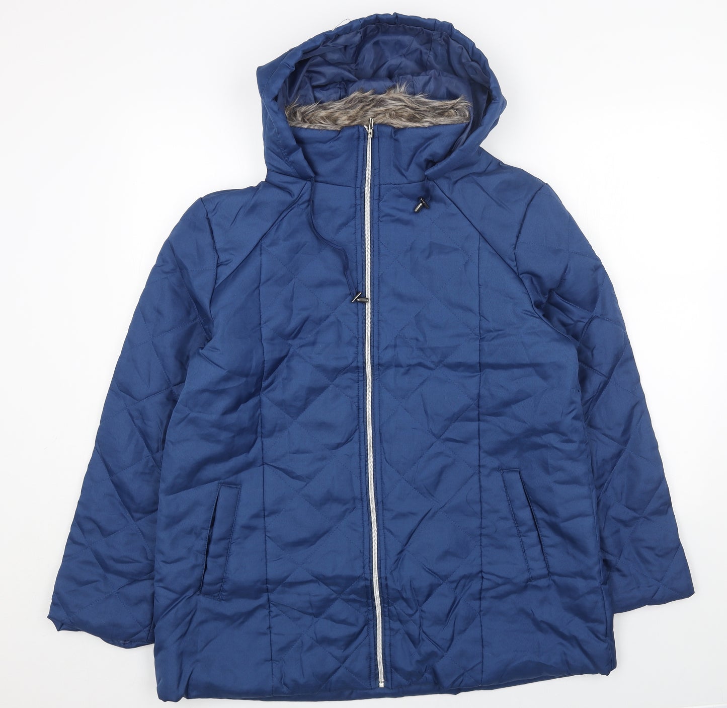 Anne De Lancay Womens Blue Quilted Jacket Size M Zip