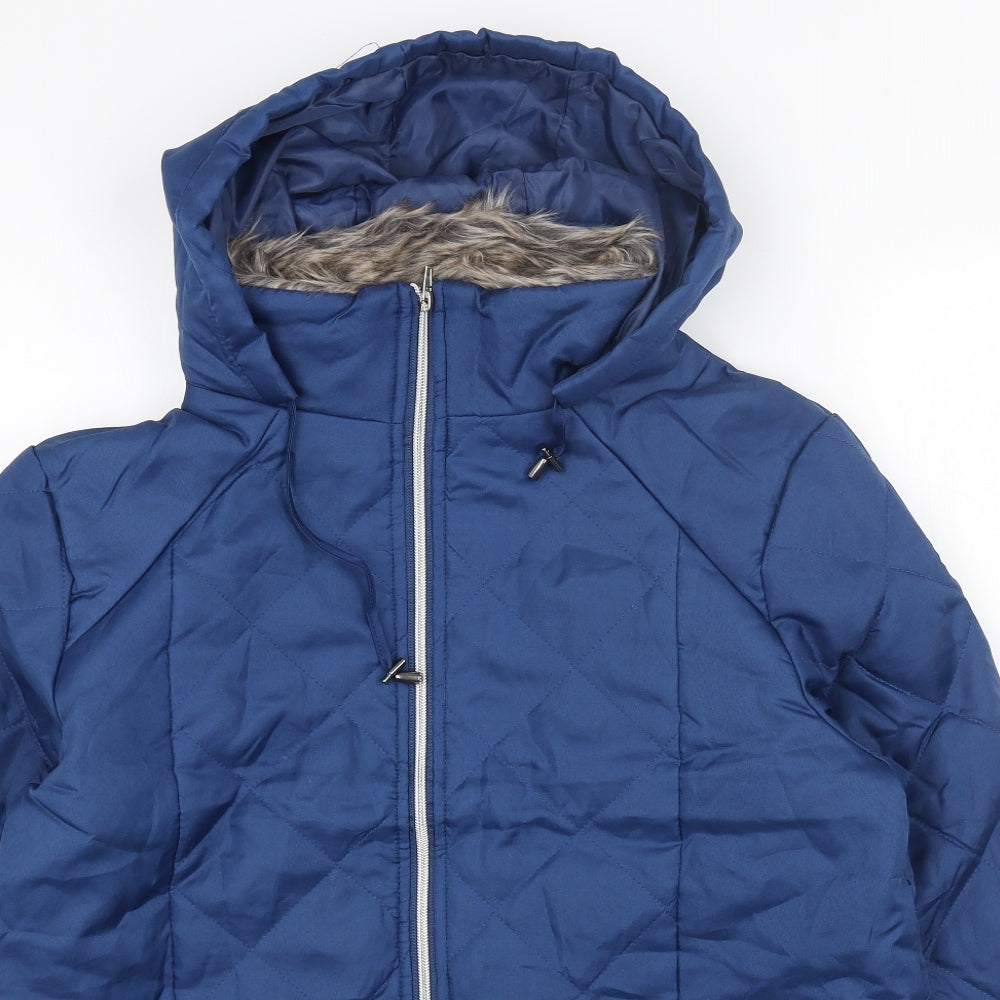 Anne De Lancay Womens Blue Quilted Jacket Size M Zip