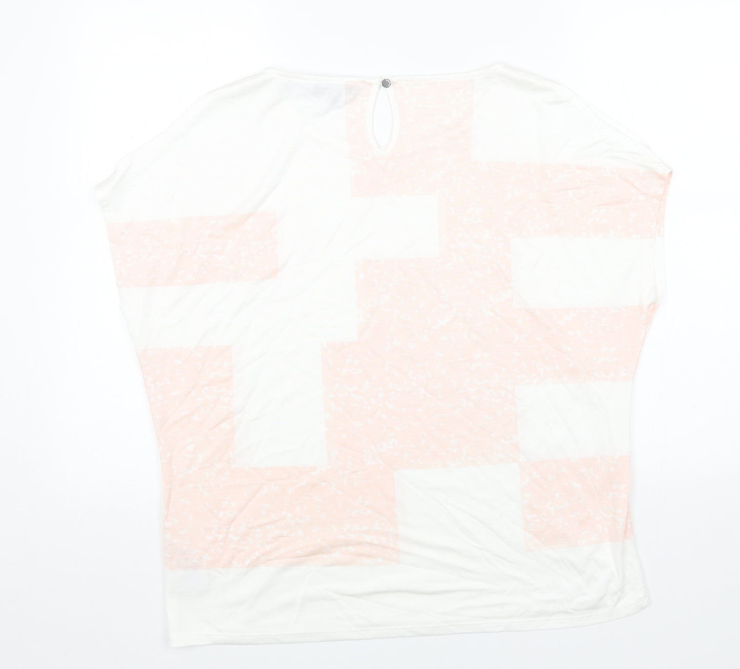 Marble Womens White Geometric Cotton Basic T-Shirt Size L Round Neck