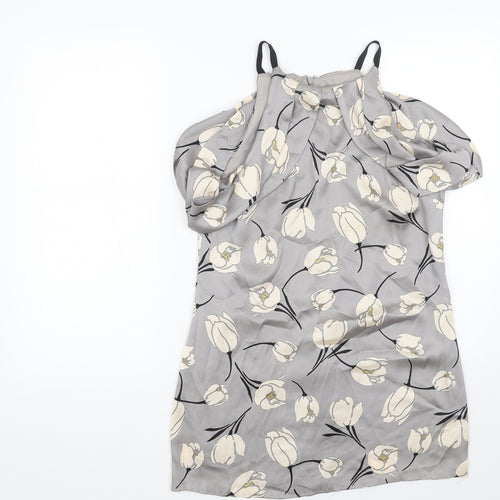 Phase Eight Womens Grey Floral Polyester Mini Size 12 Scoop Neck Zip - Cold Shoulder